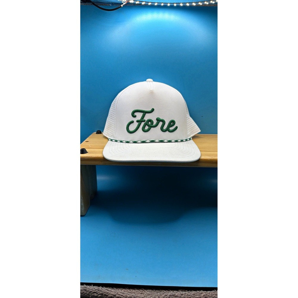 American Needle Fore Golf Hat Adjustable White Green Mesh Back Embroidered Cap